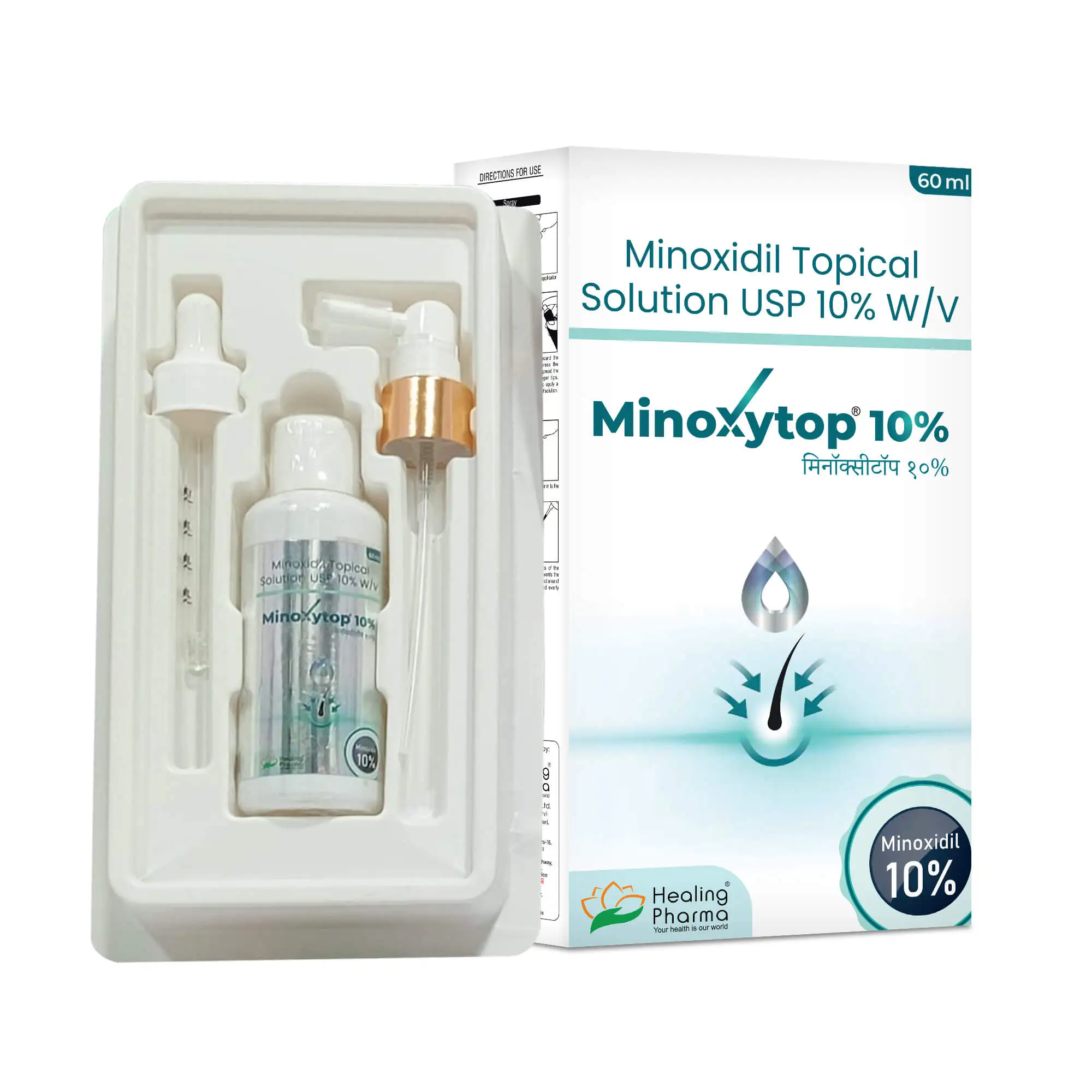 Minoxidil product packaging for hair and grooming care